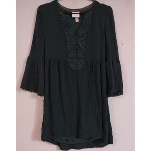 Knox Rose Dress Green Boho Flare Bell Sleeve Lace Mini A-Line Babydoll peplum XS